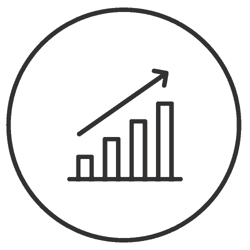 Black icon circle bar graph trend